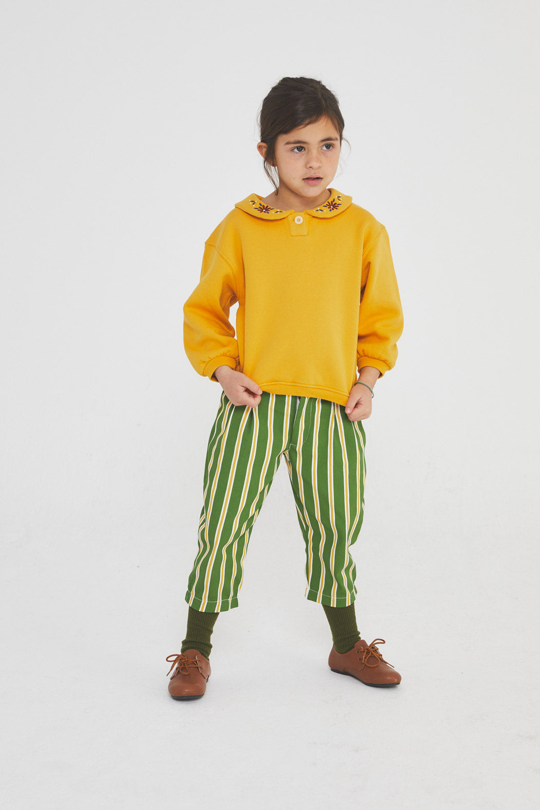 Bee stripe denim pleated trousers kid