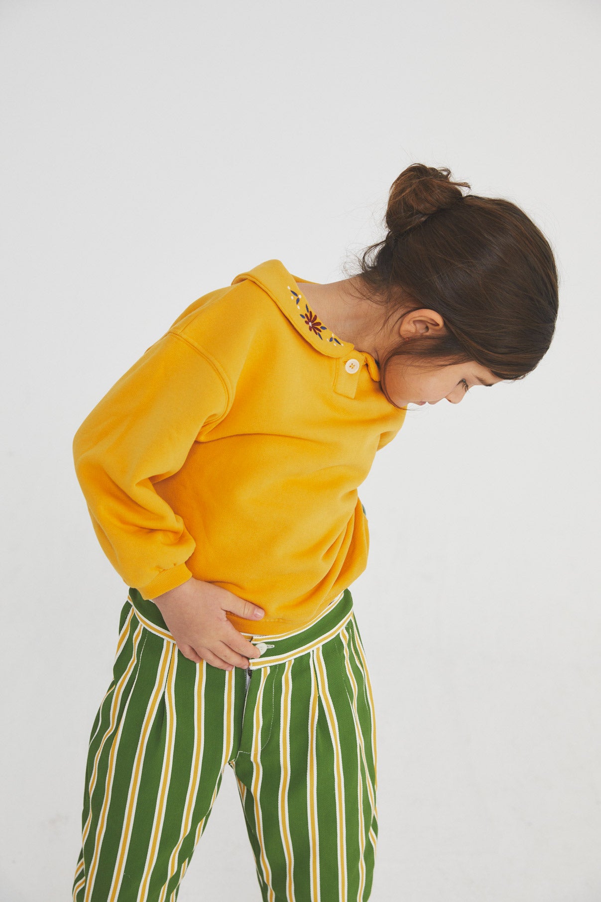 Bee stripe denim pleated trousers kid