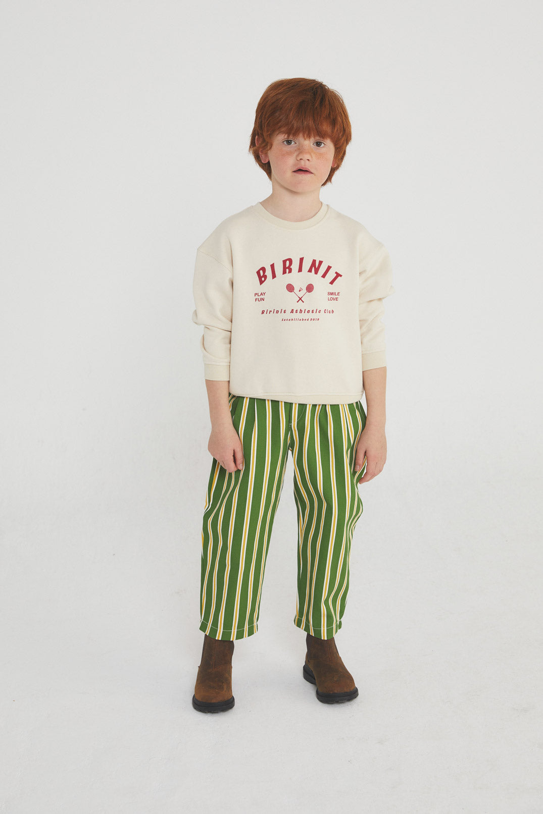 Bee stripe denim pleated trousers kid