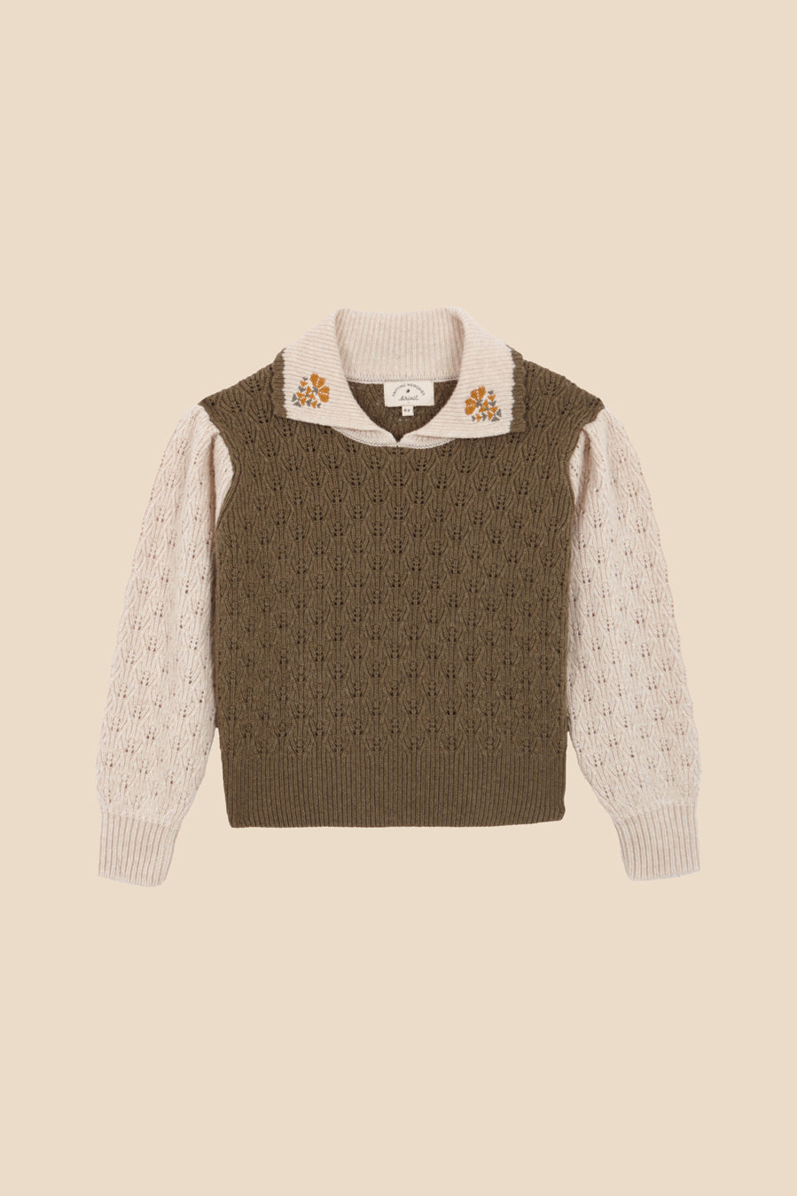 Green and Ivory embroidered vest-sweater
