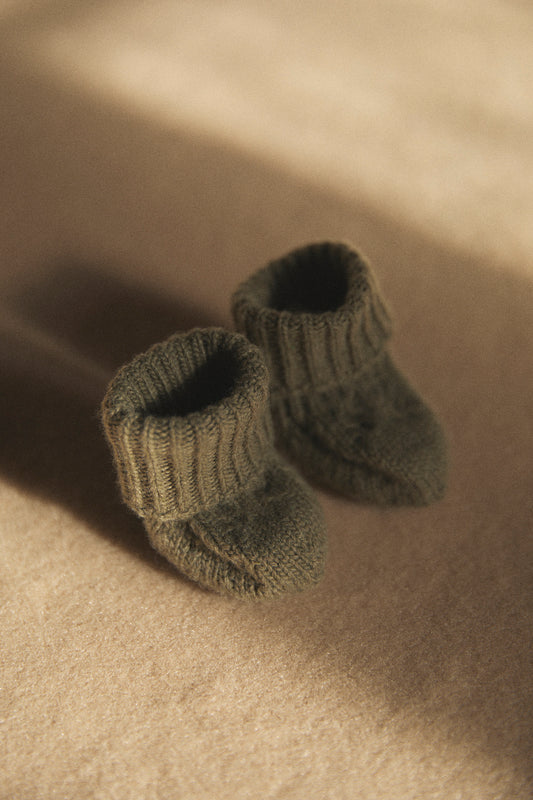 Green knit booties