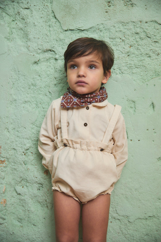 Corduroy raw collar Peter Pan baby shirt