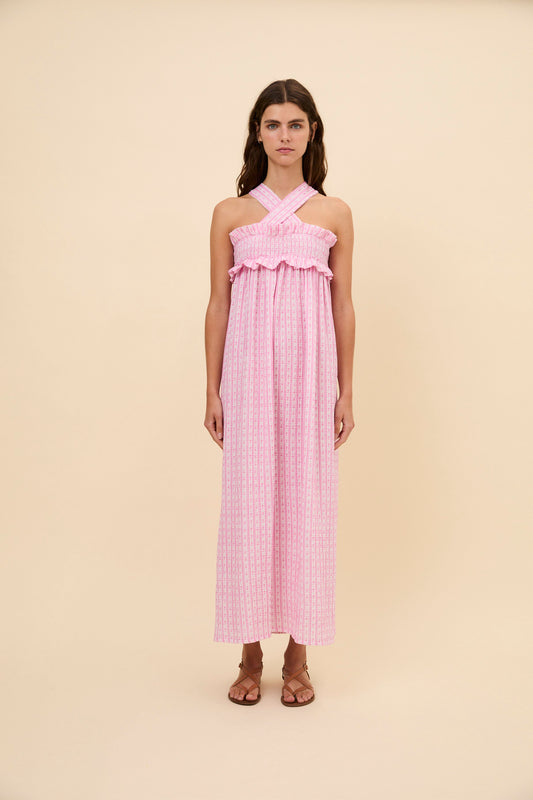 Woman Bares crossed dress