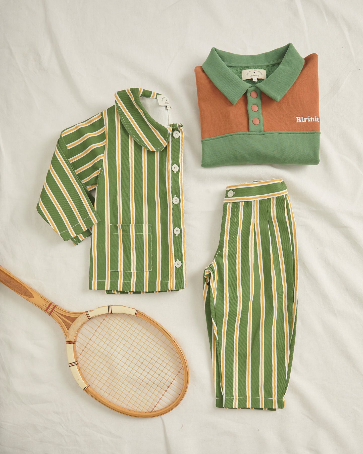 Bee stripe denim pleated trousers kid