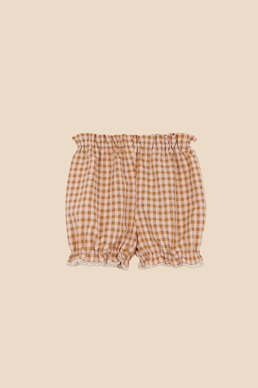 Caramel ginham short baggy pants girl