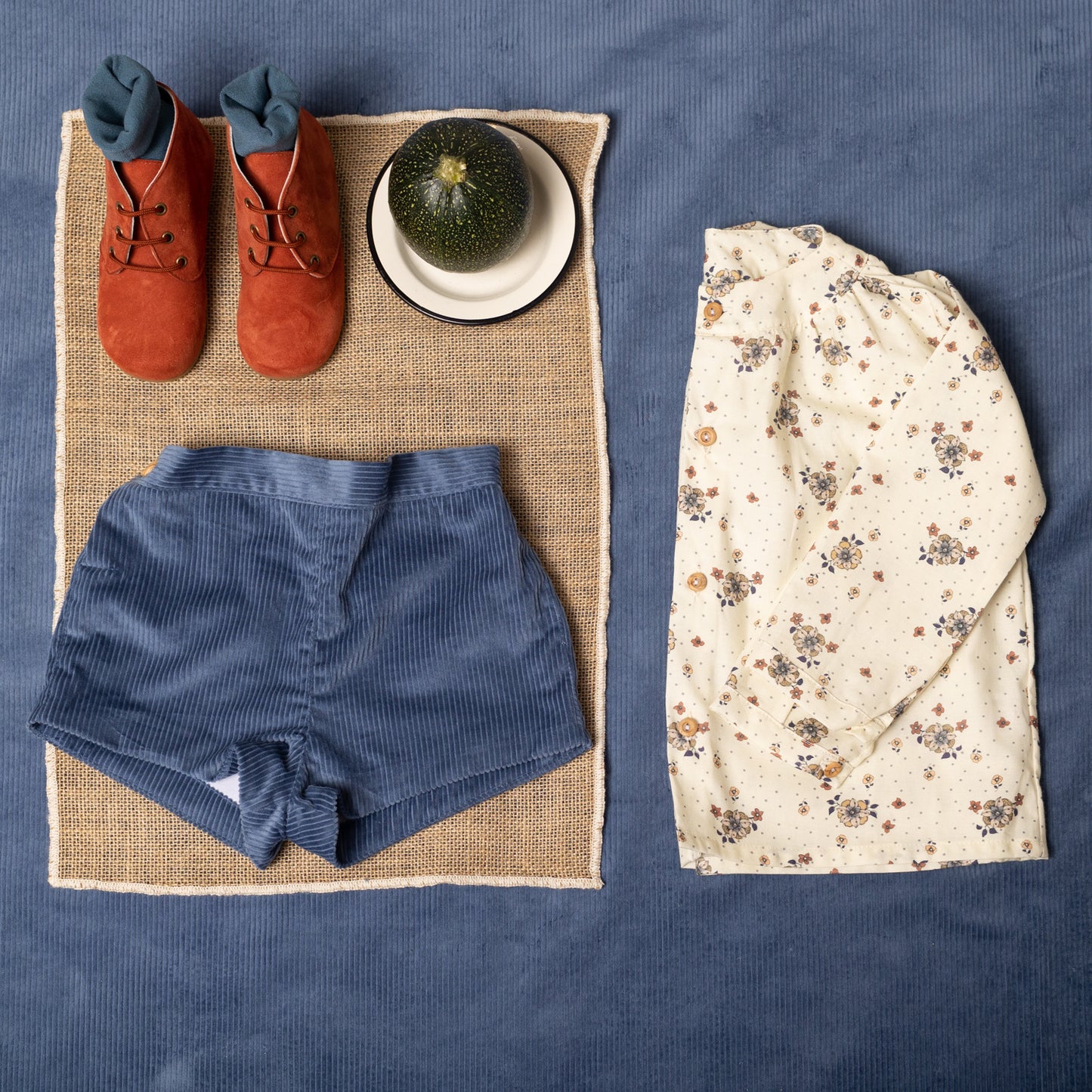 Bluish corduroy shorts