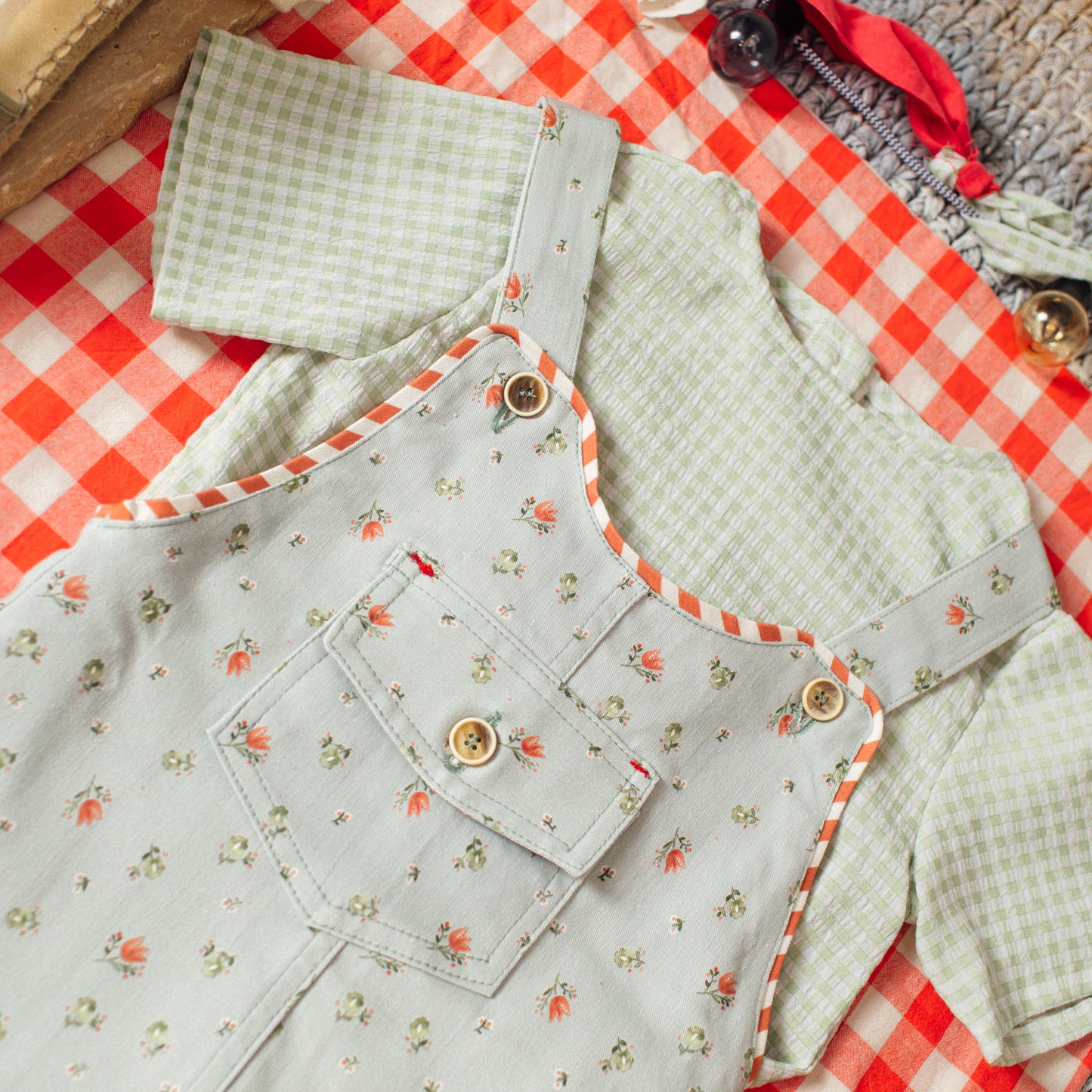 Small red gingham short sleeve shirt