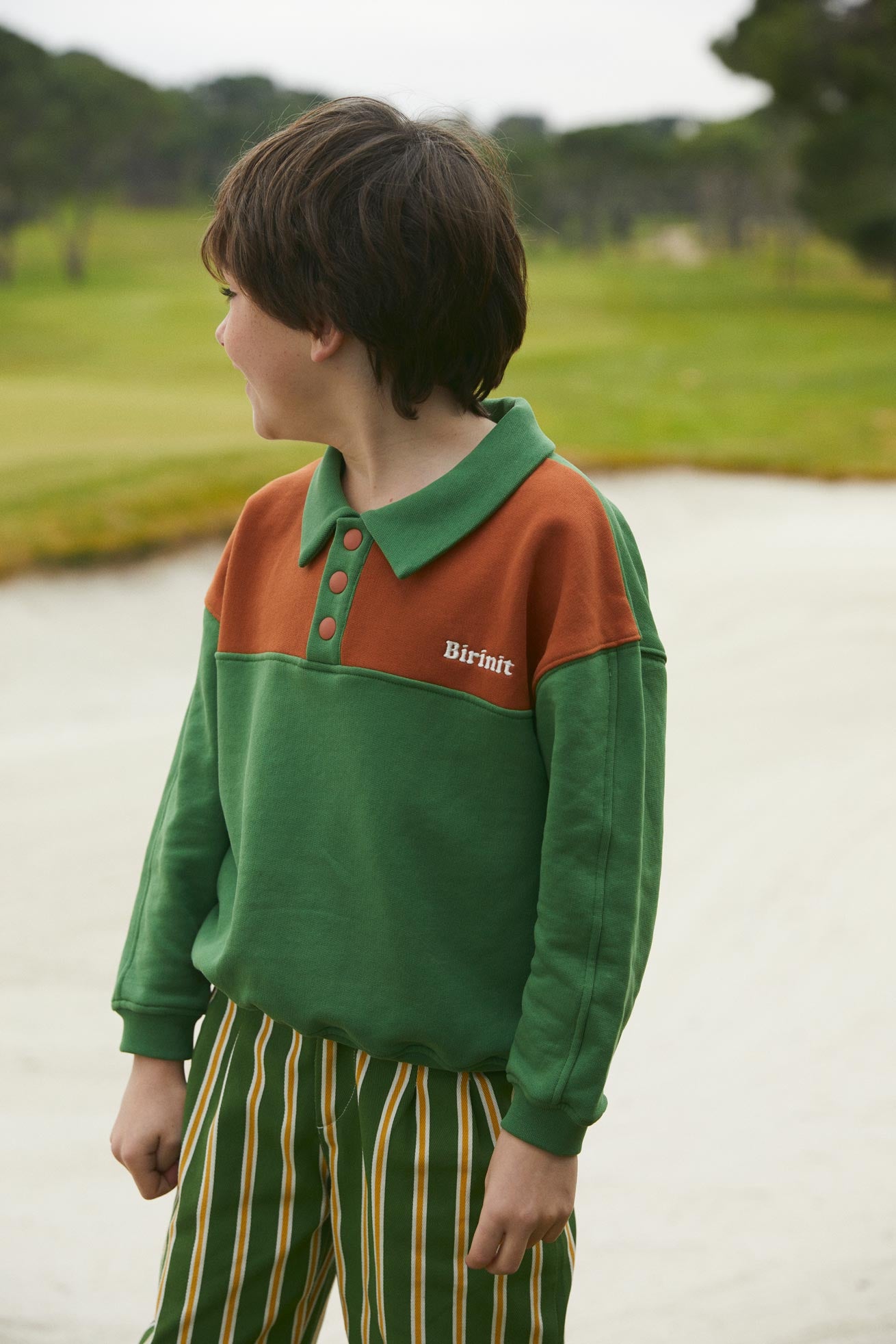 Bee stripe denim pleated trousers kid