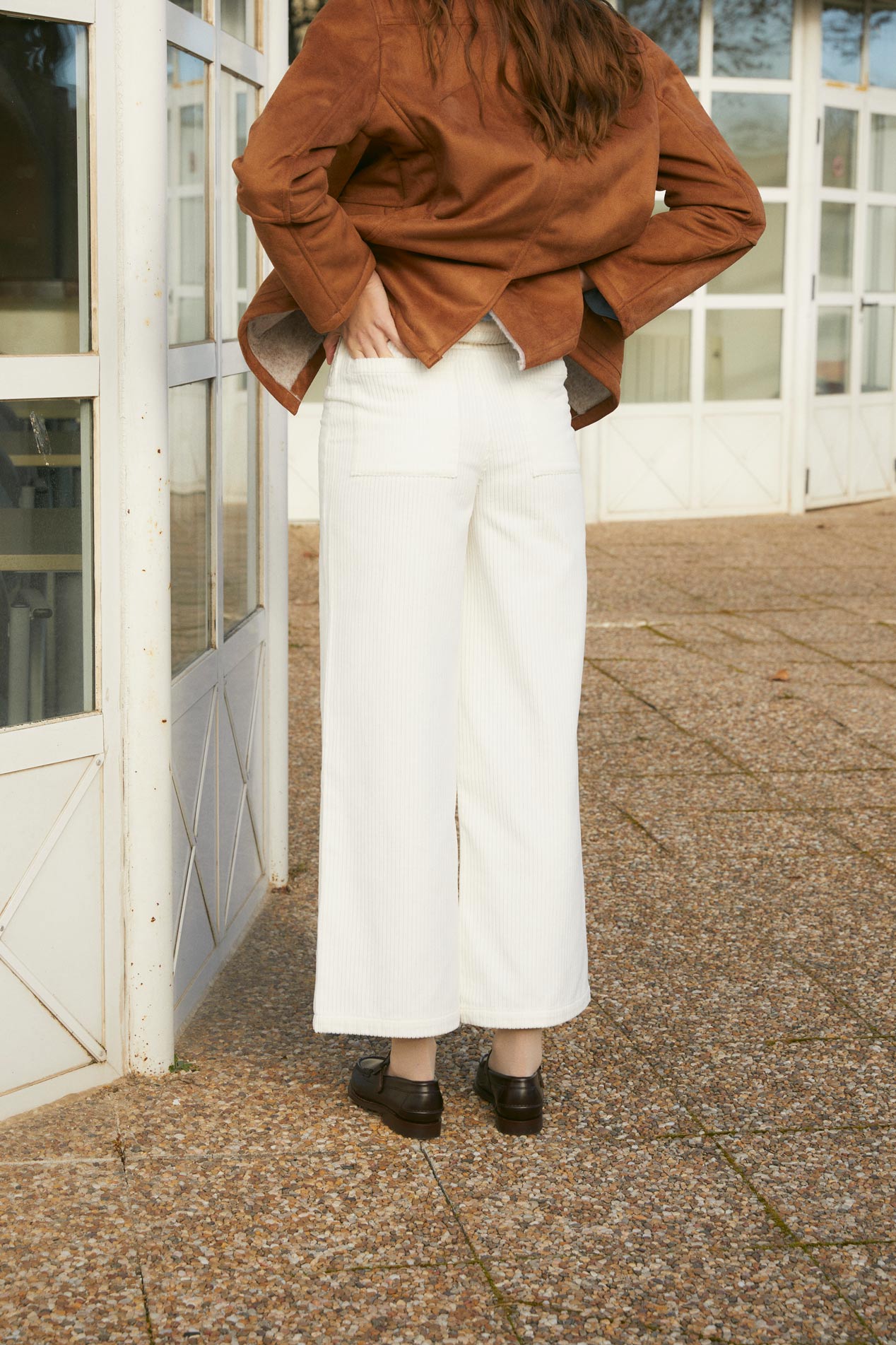 Women's raw corduroy bell-bottom trousers