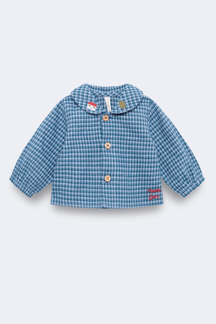 Camisa Peter Pan bordada vichy índigo recién nacido