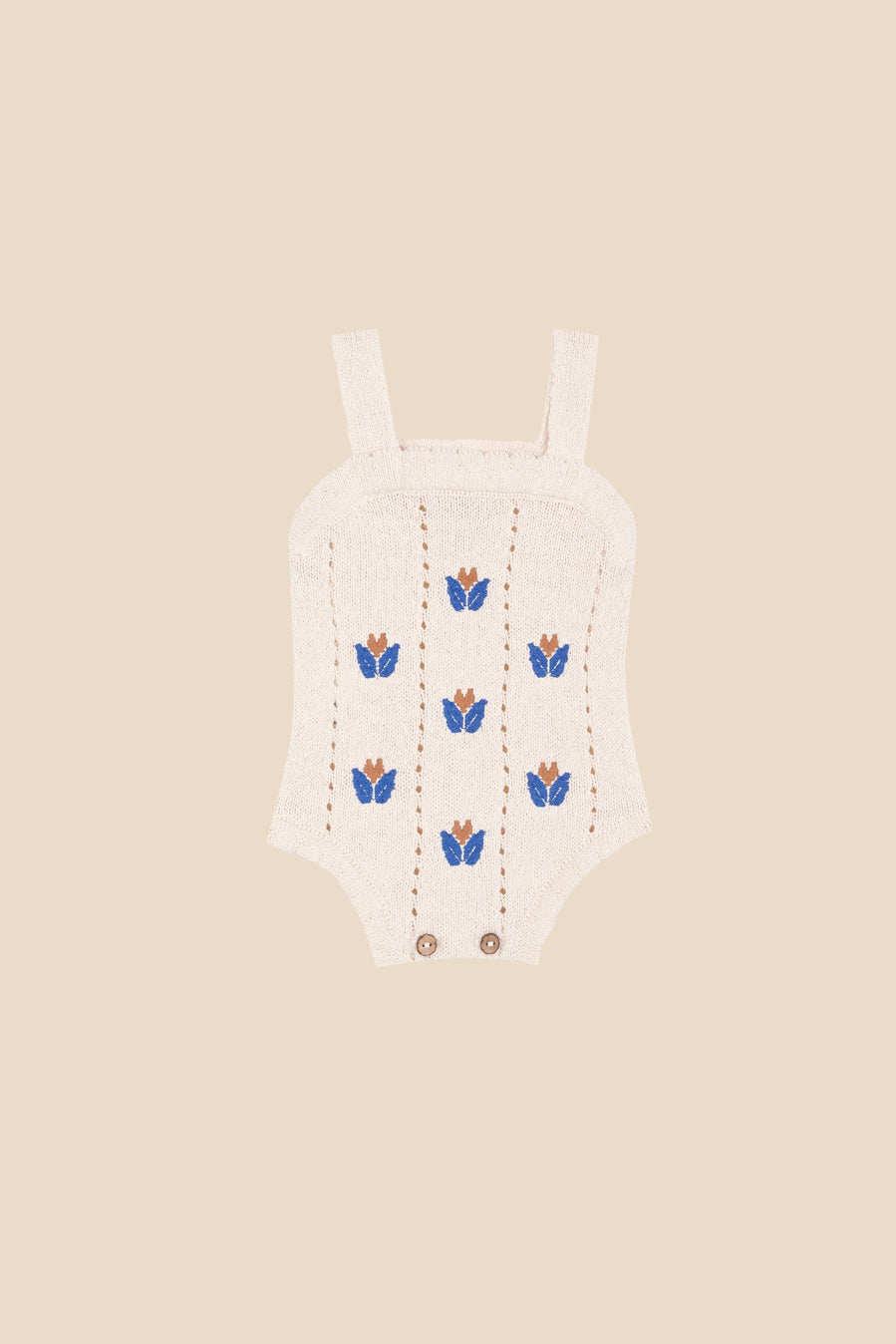 Knit romper with floral embroidery baby