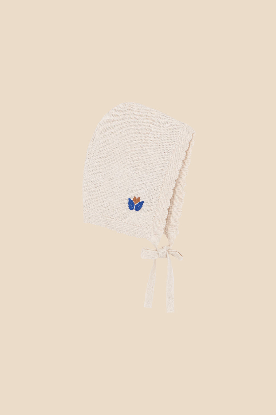 Knit bonnet with floral embroidery baby