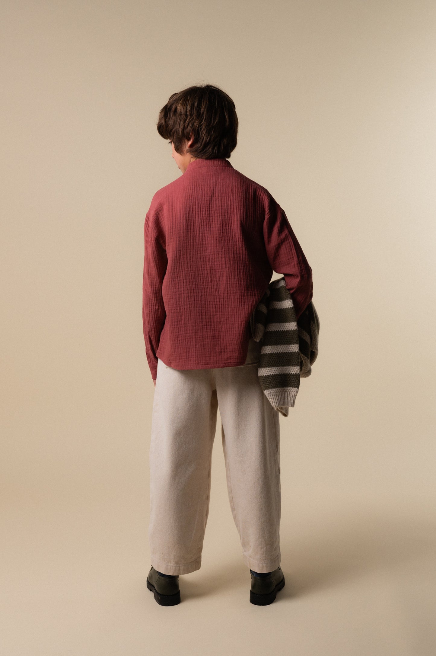 Camisa mao bambula Marsala niño
