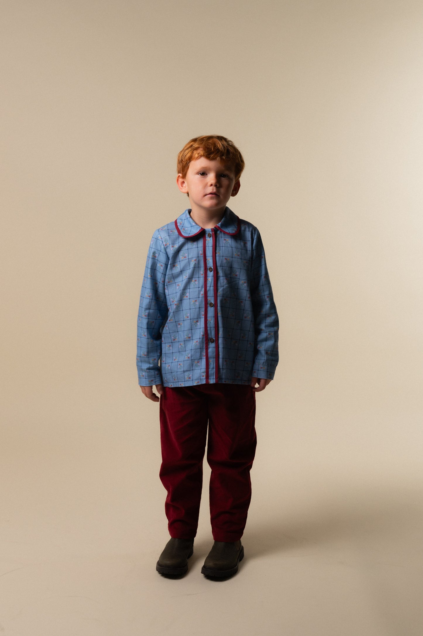 Pantalón pinzas pana Granate niño