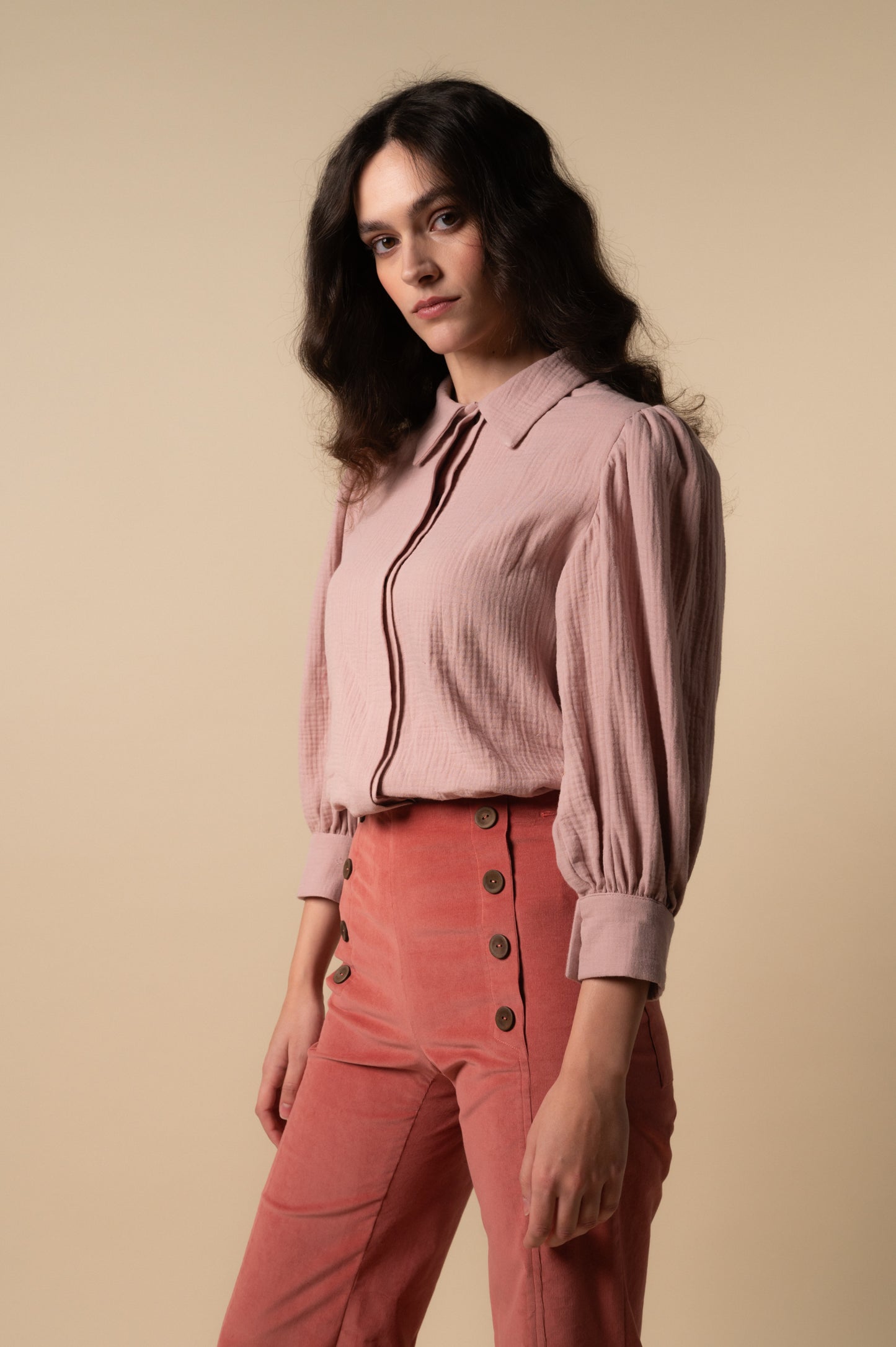 Woman bambula pink sand blouse