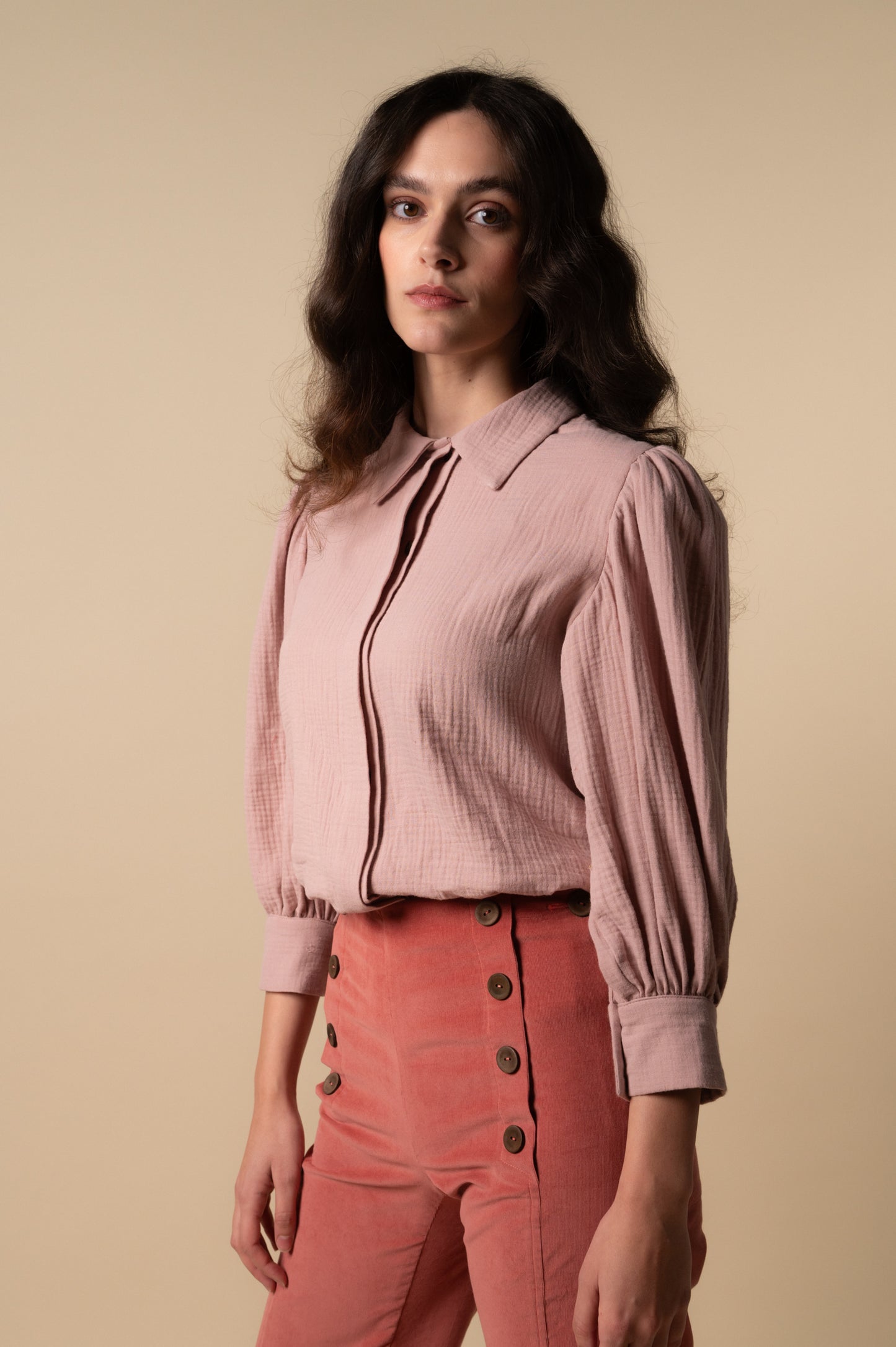 Woman bambula pink sand blouse