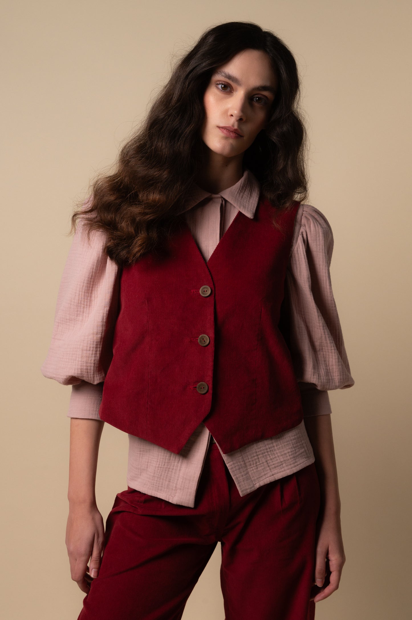 Woman Burgundy corduroy vest