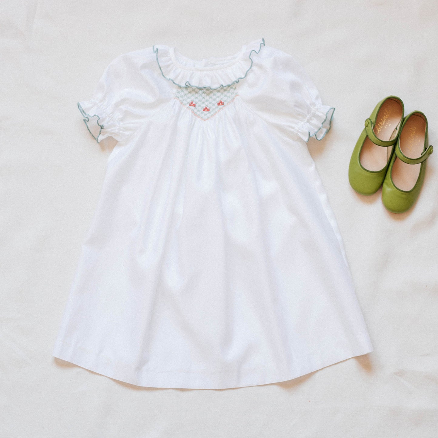 Embroidered smocked short sleeve dress