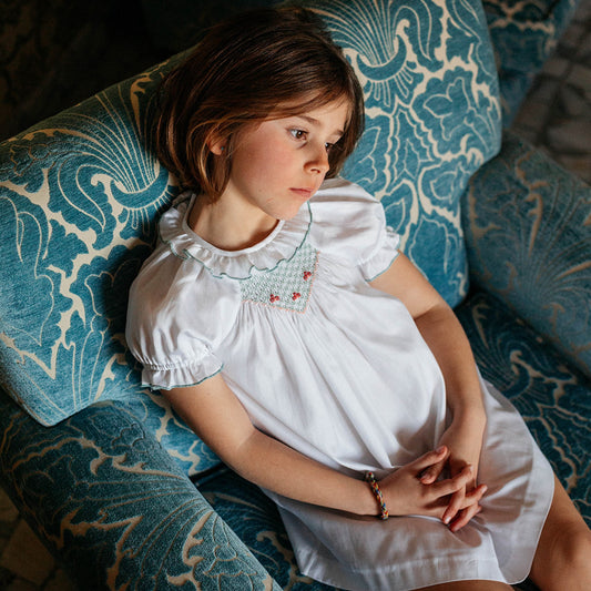 Embroidered smocked short sleeve dress