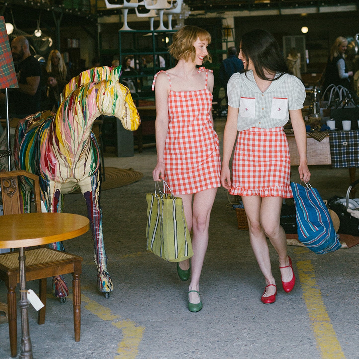 Big red Gingham woman strap dress