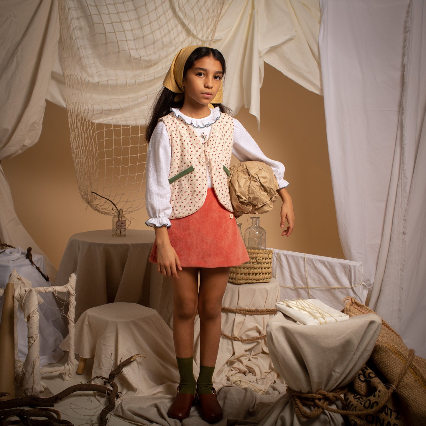 White embroidered smocked blouse