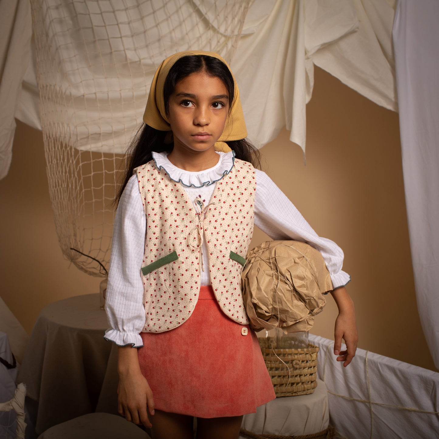 White embroidered smocked blouse