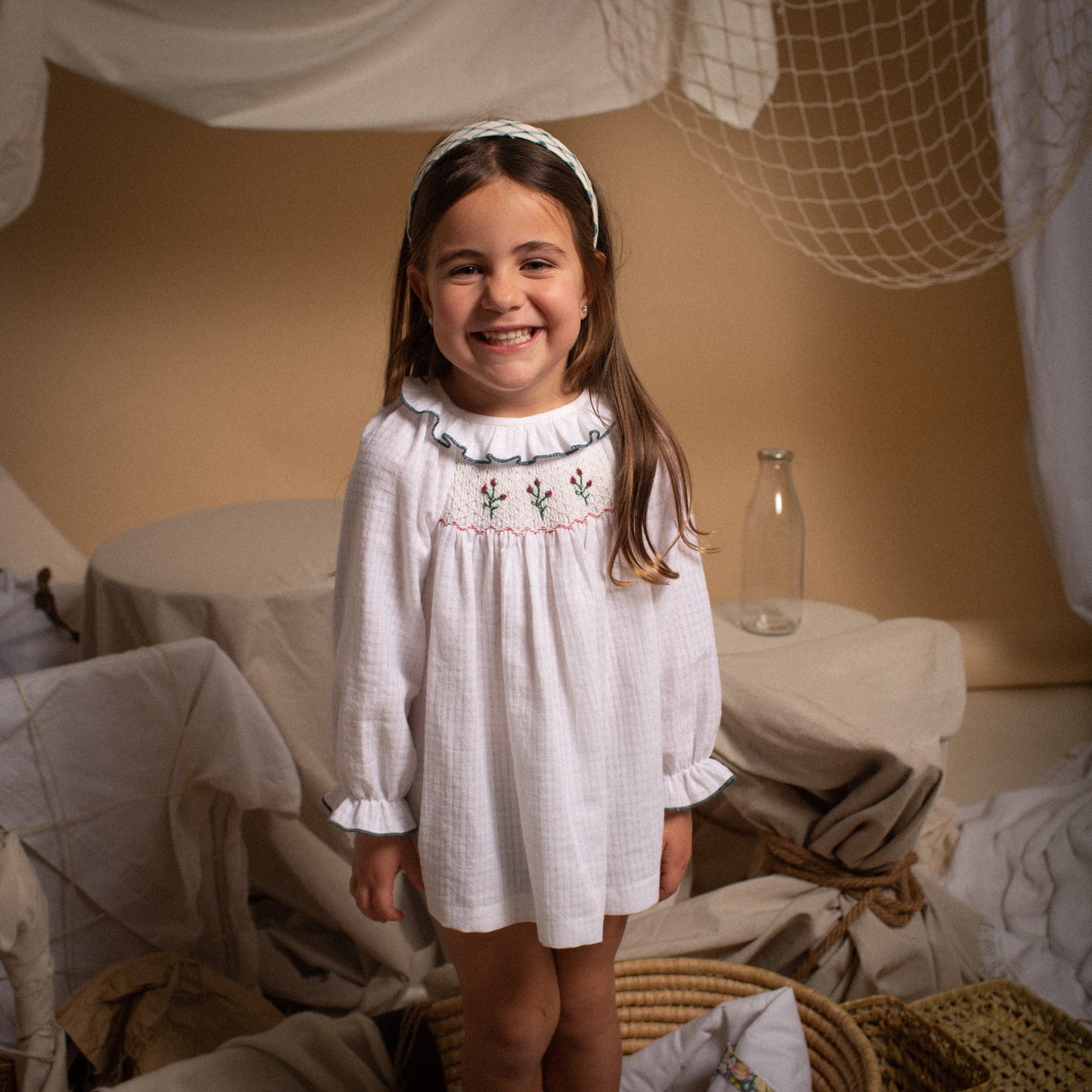 Milos embroidered smocked blouse & bloomer set