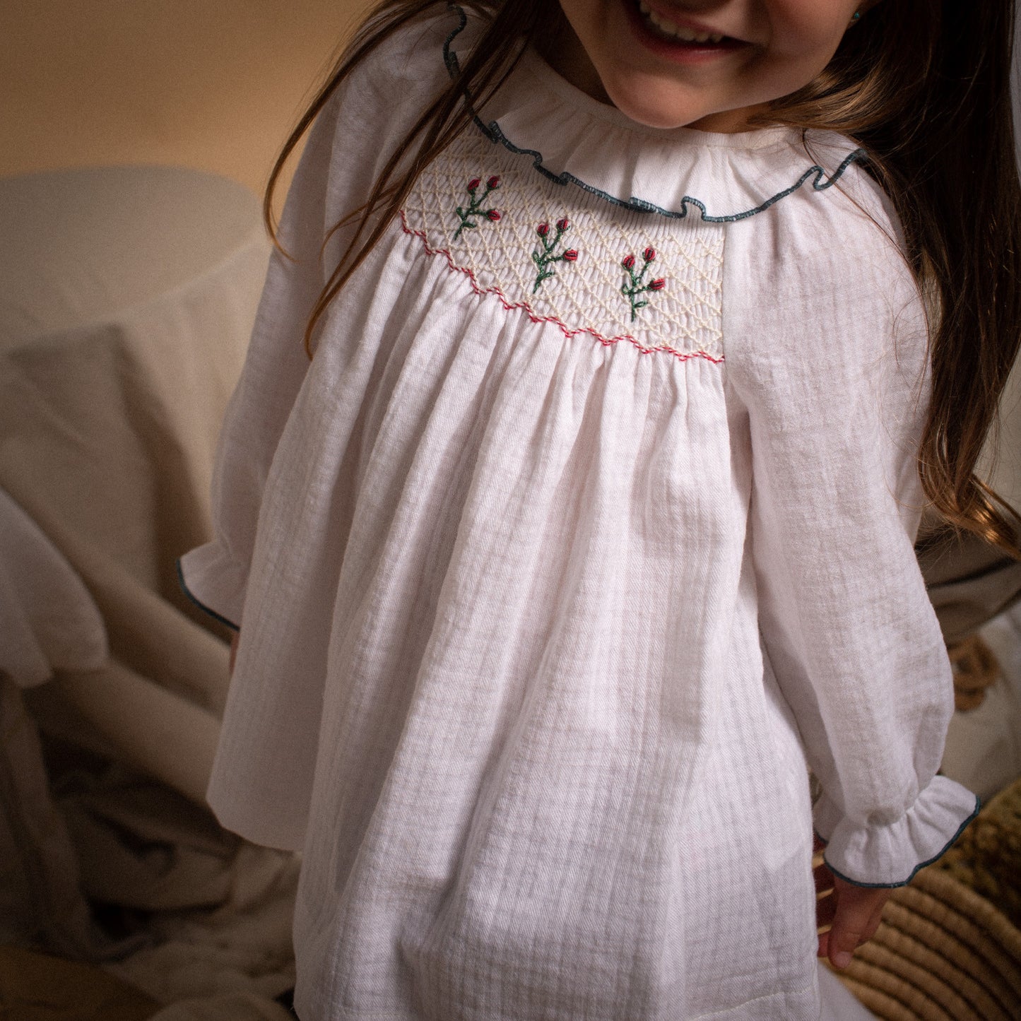 Milos embroidered smocked blouse & bloomer set