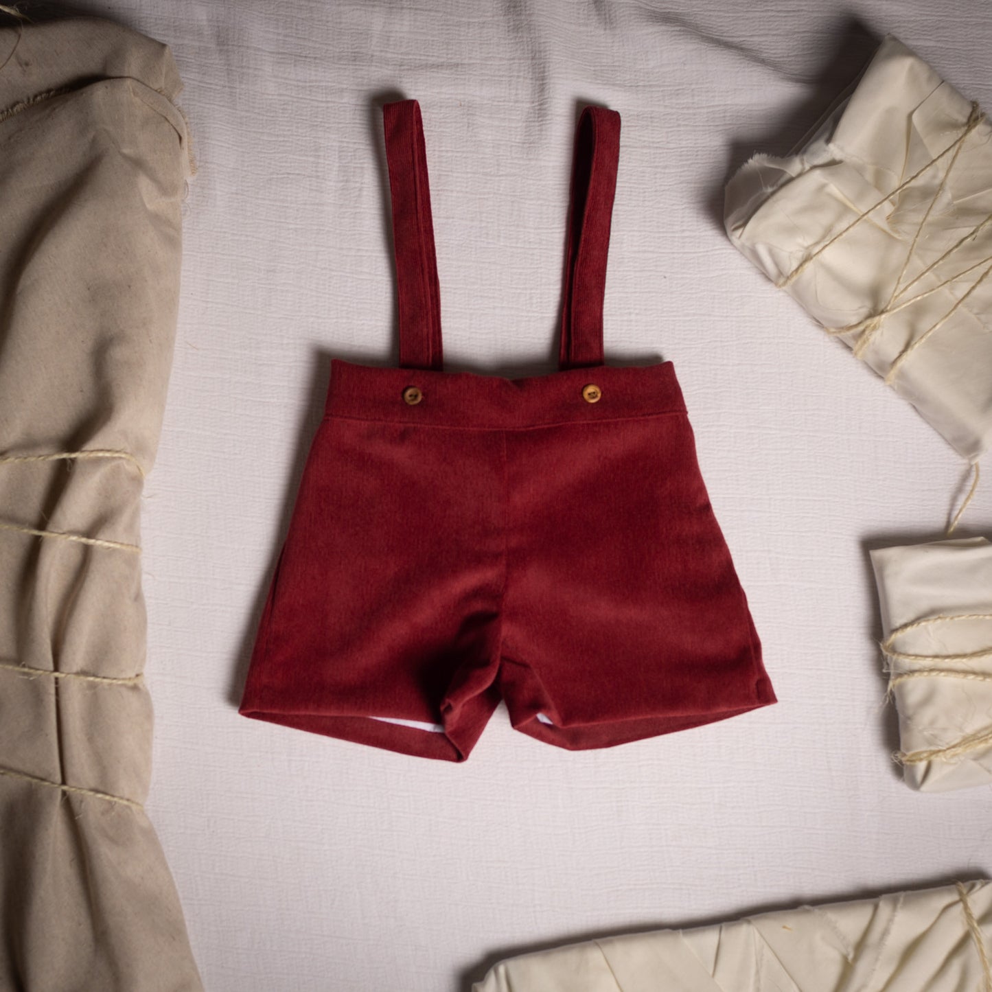 Maroon corduroy straps shorts