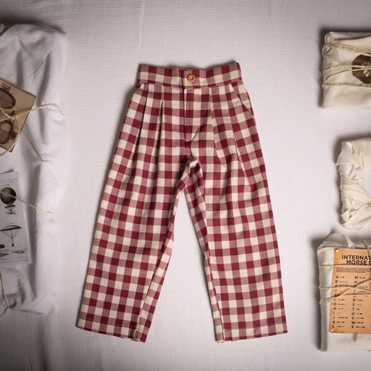 Maroon Gingham twill pants