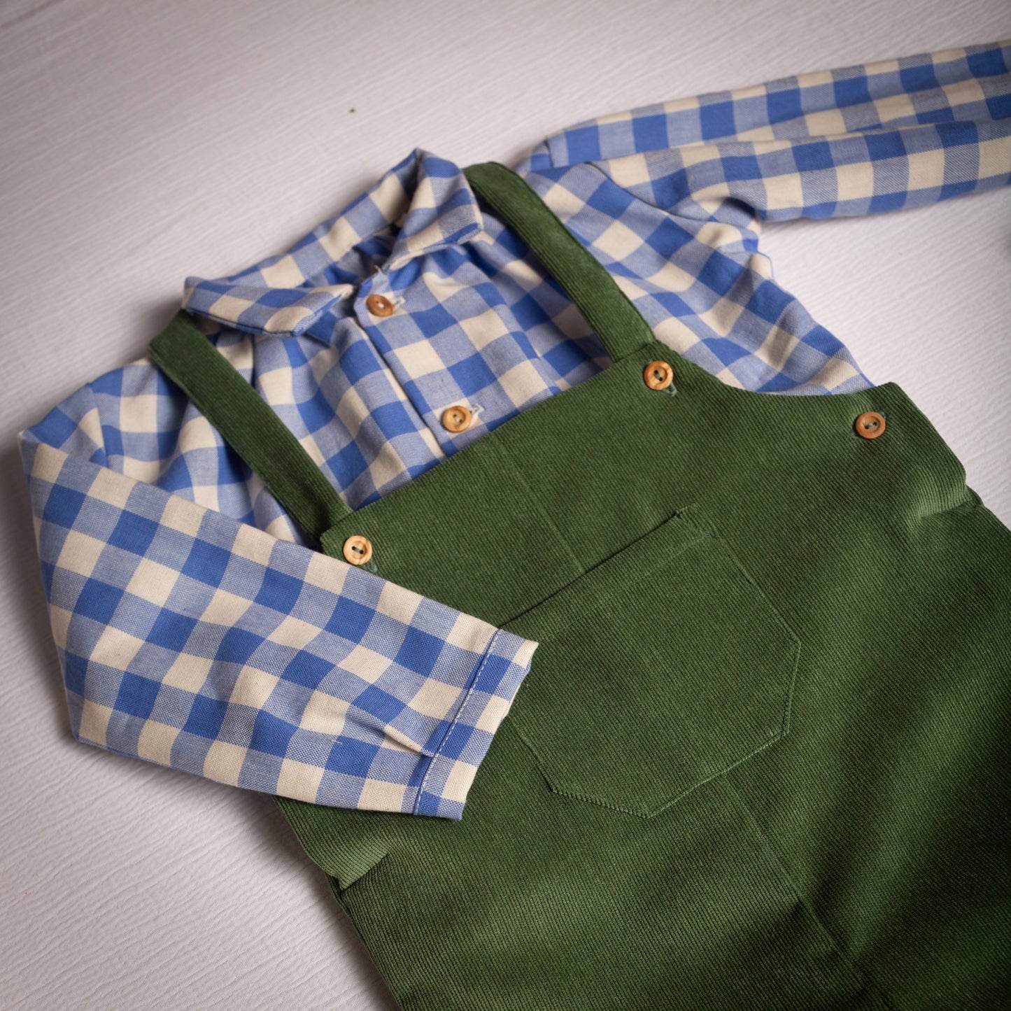 Olive corduroy short overall