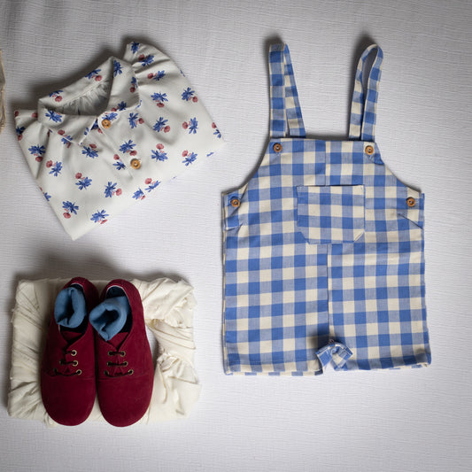 Bluish Gingham short overall