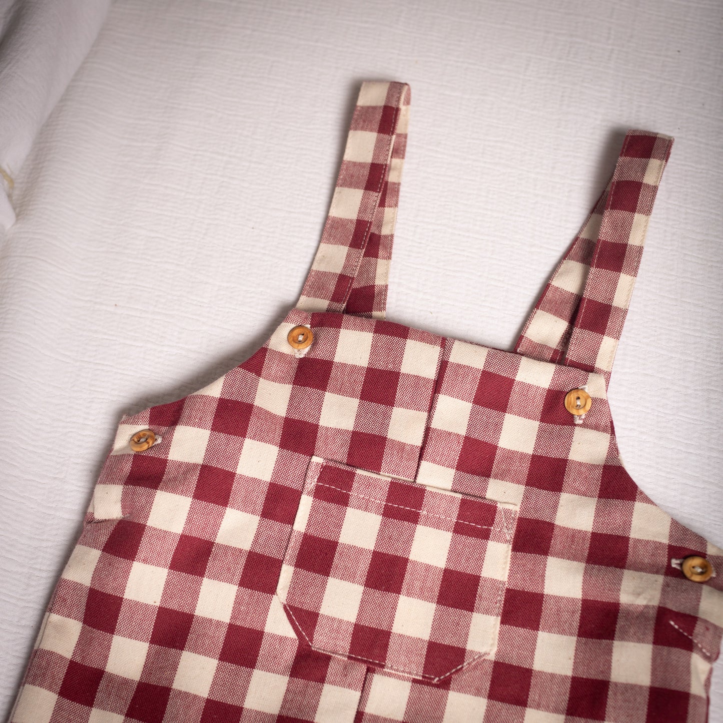 Maroon Gingham short overall