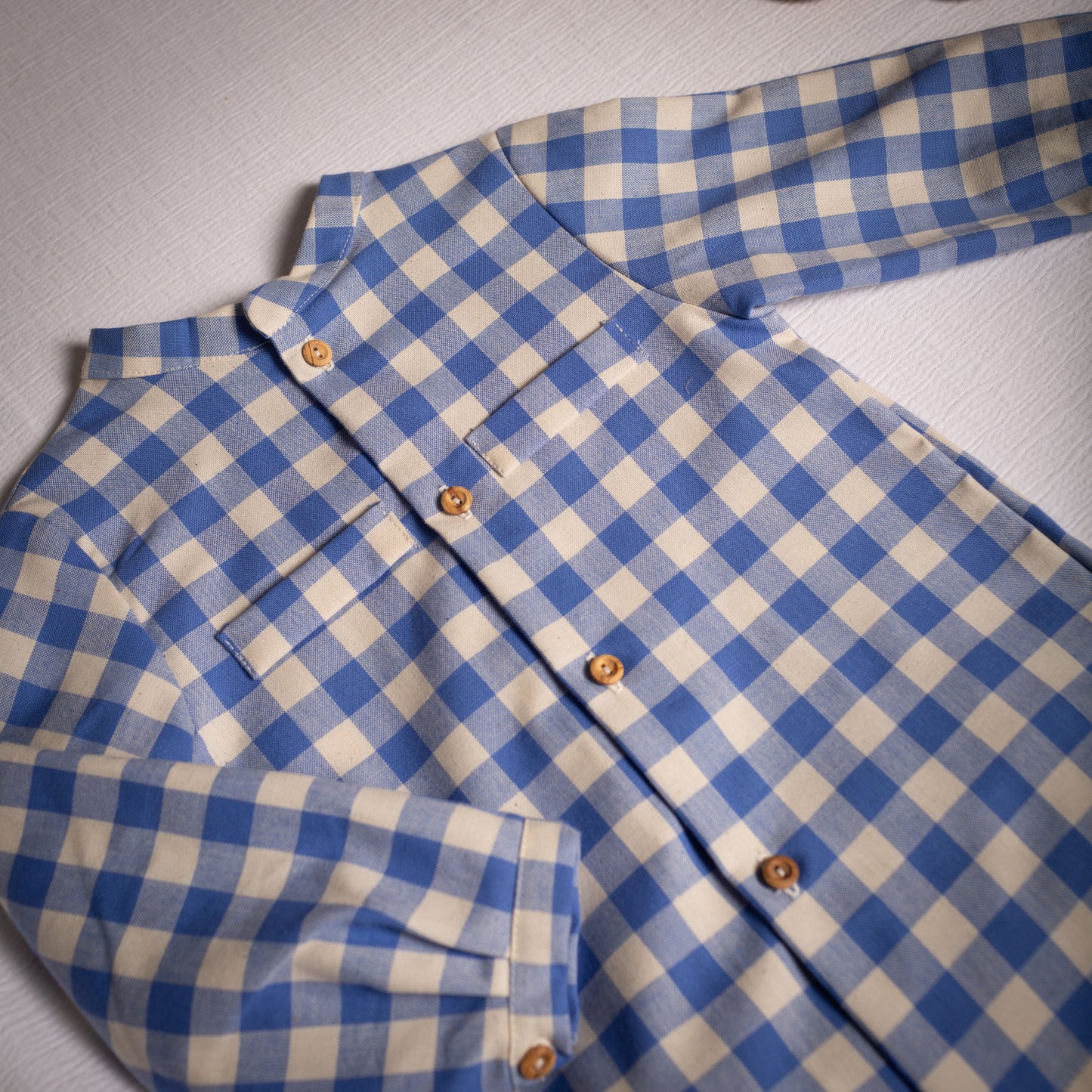 Bluish Gingham placket polo shirt