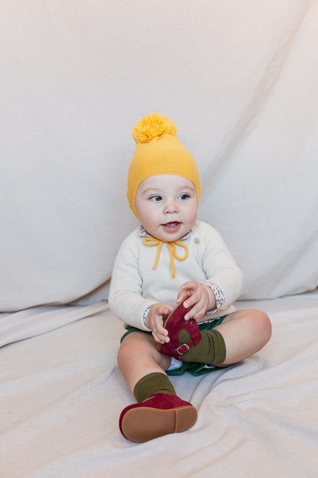 Mustard pompom bonnet