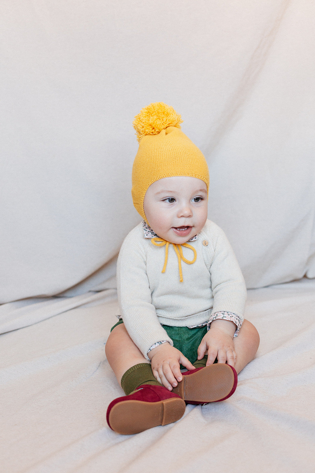 Mustard pompom bonnet