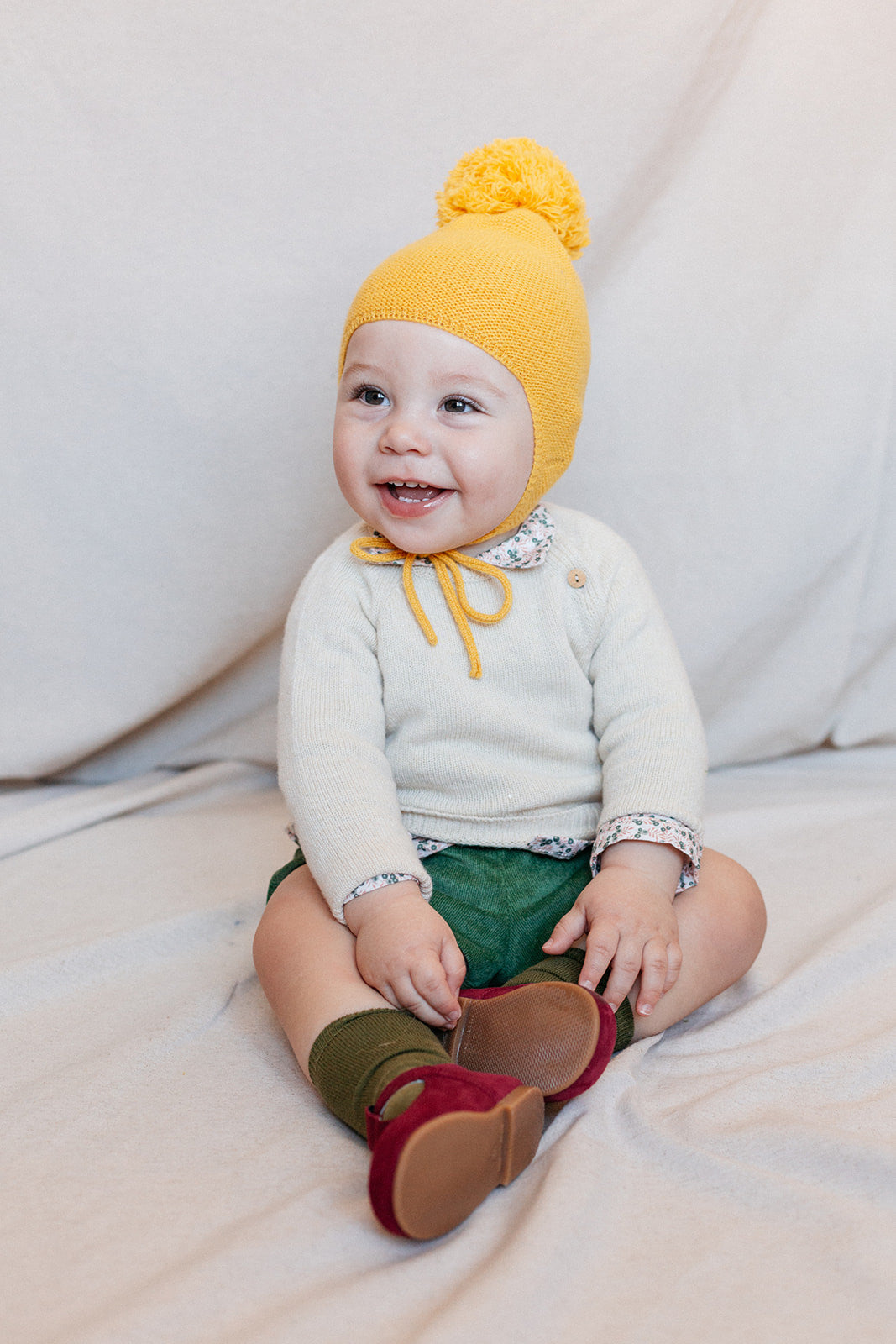 Mustard pompom bonnet