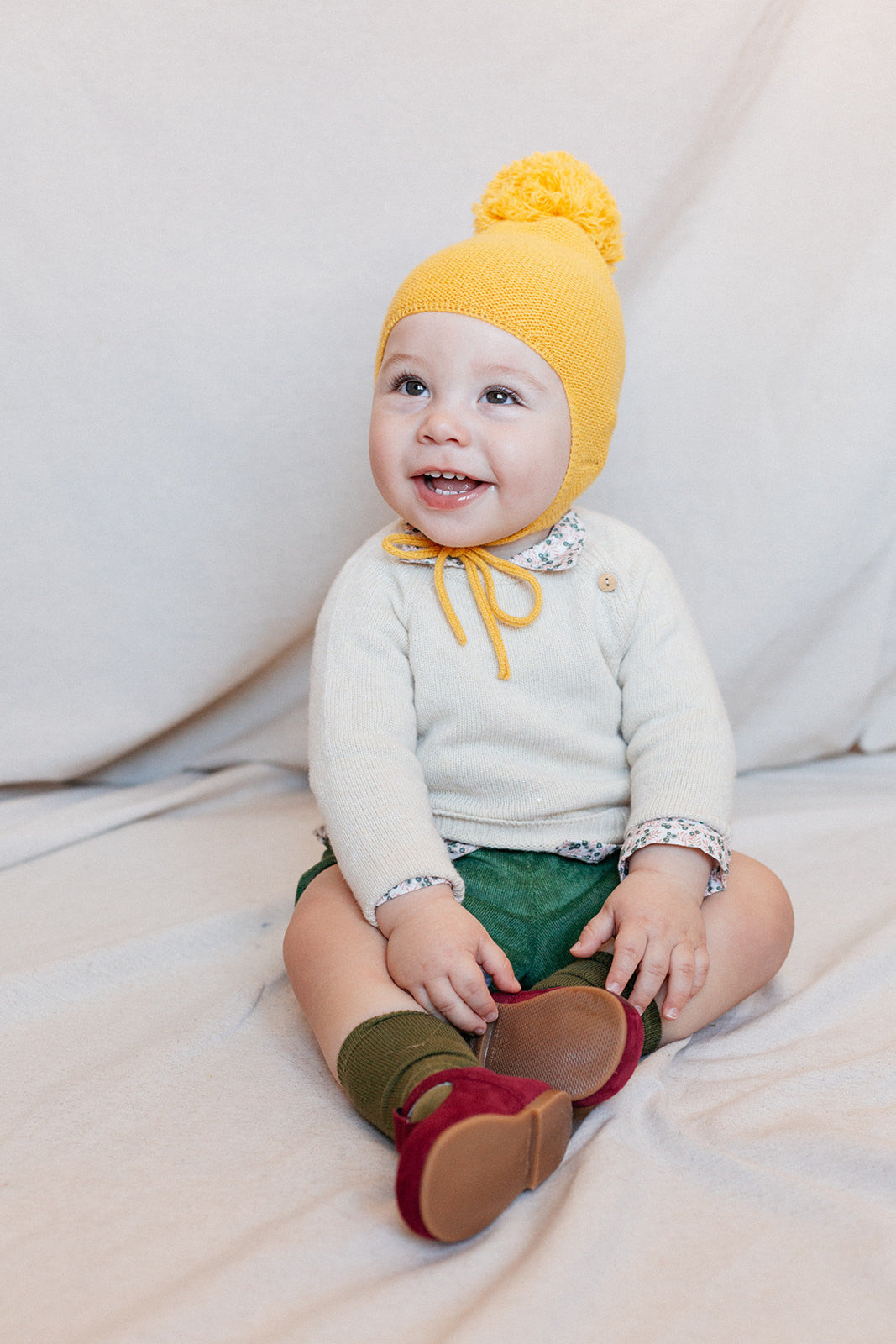 Mustard pompom bonnet