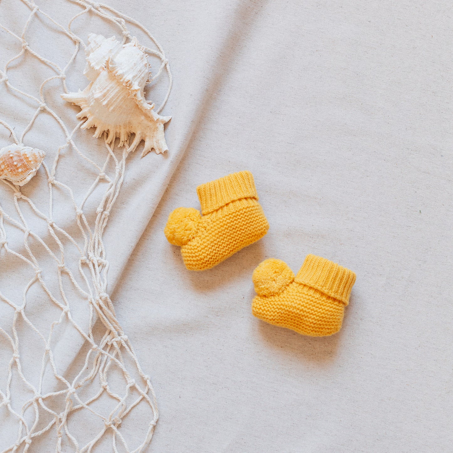 Mustard pompom booties