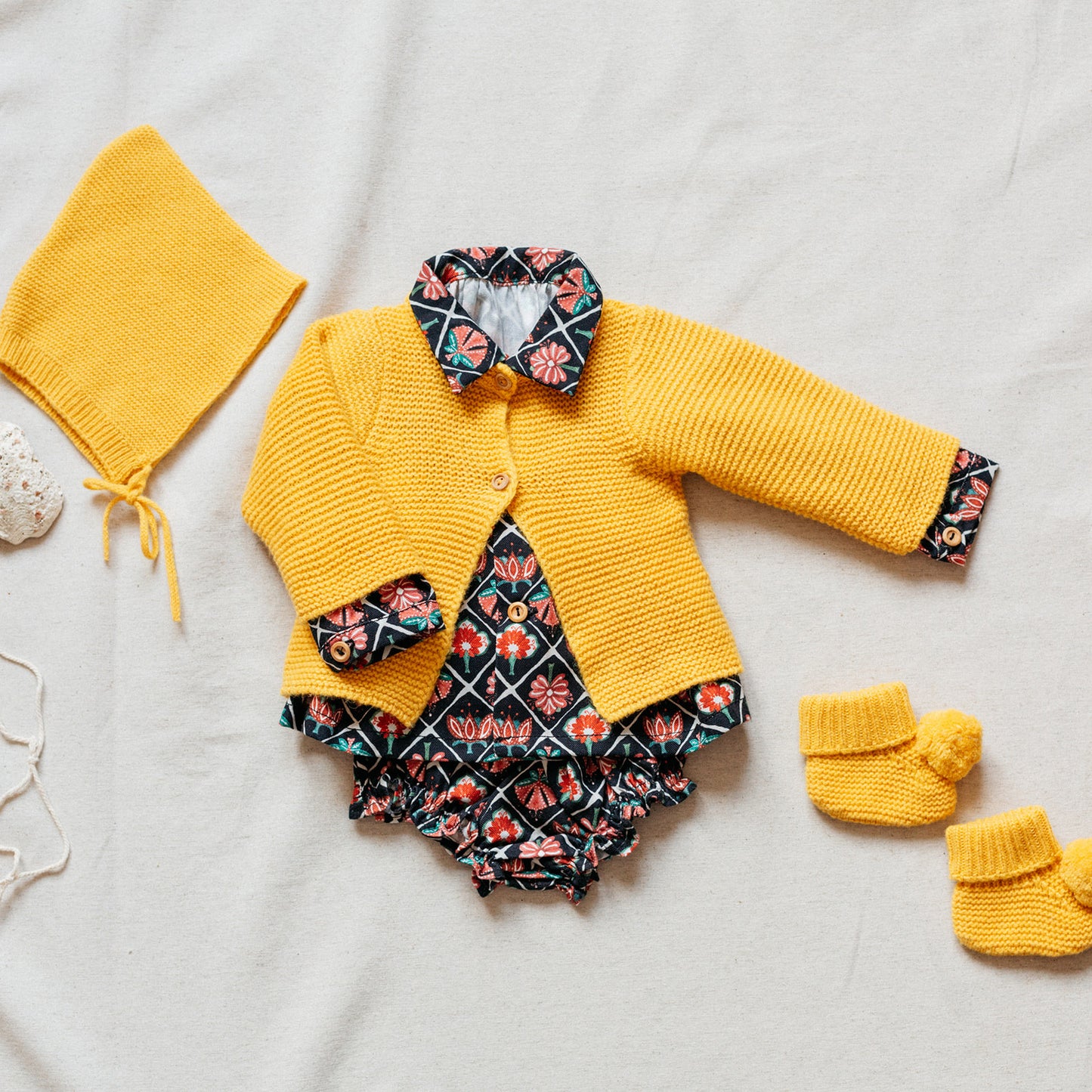 Mustard pompom booties