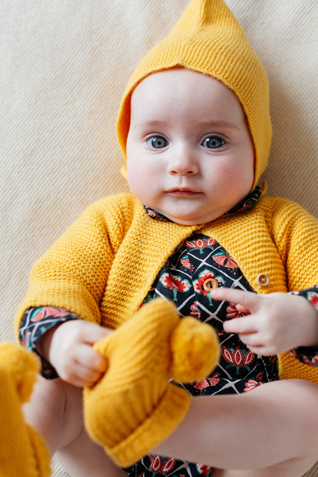 Mustard pompom booties