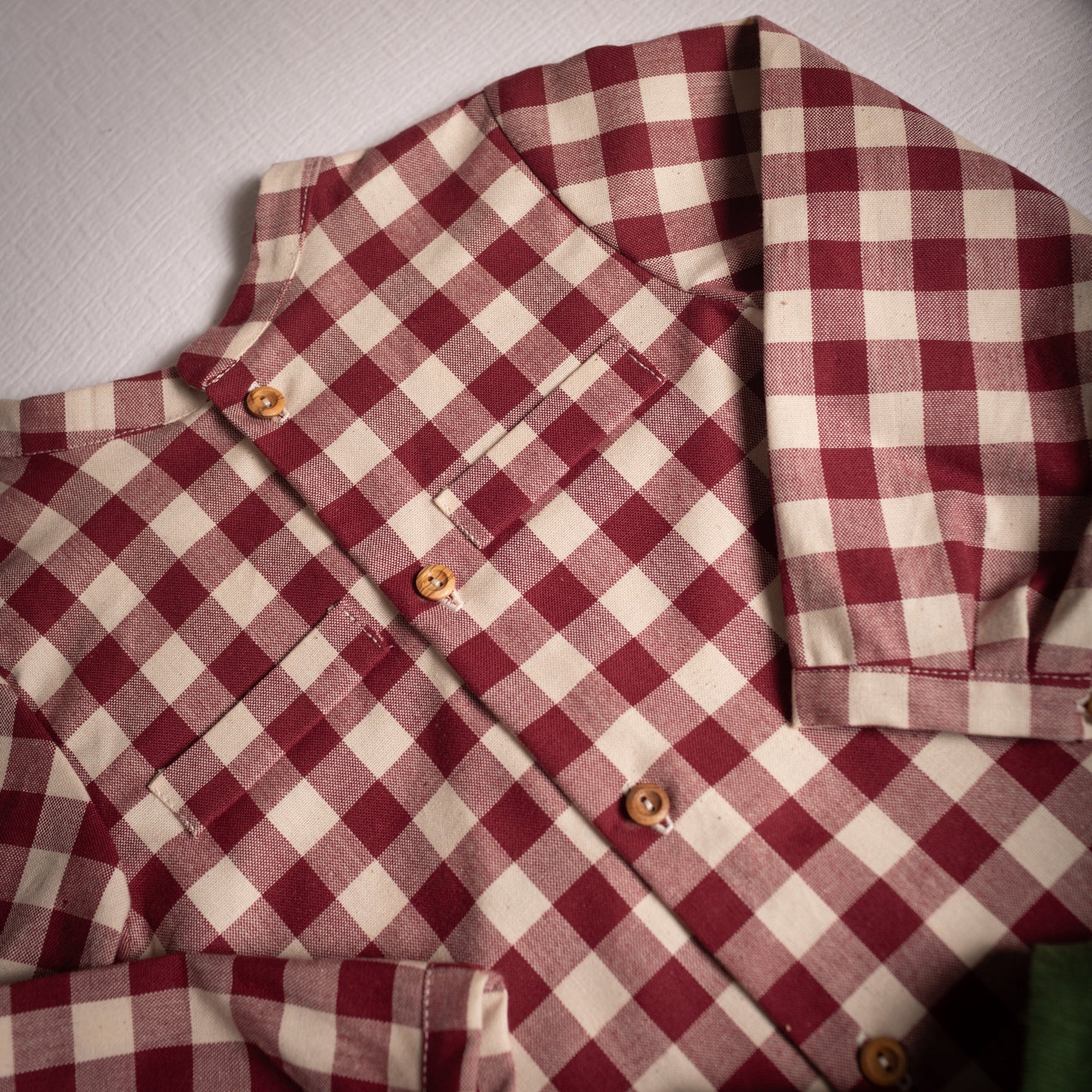 Maroon Gingham placket polo shirt