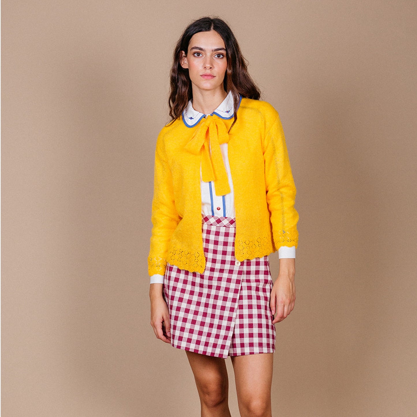 Woman Mustard bow jacket