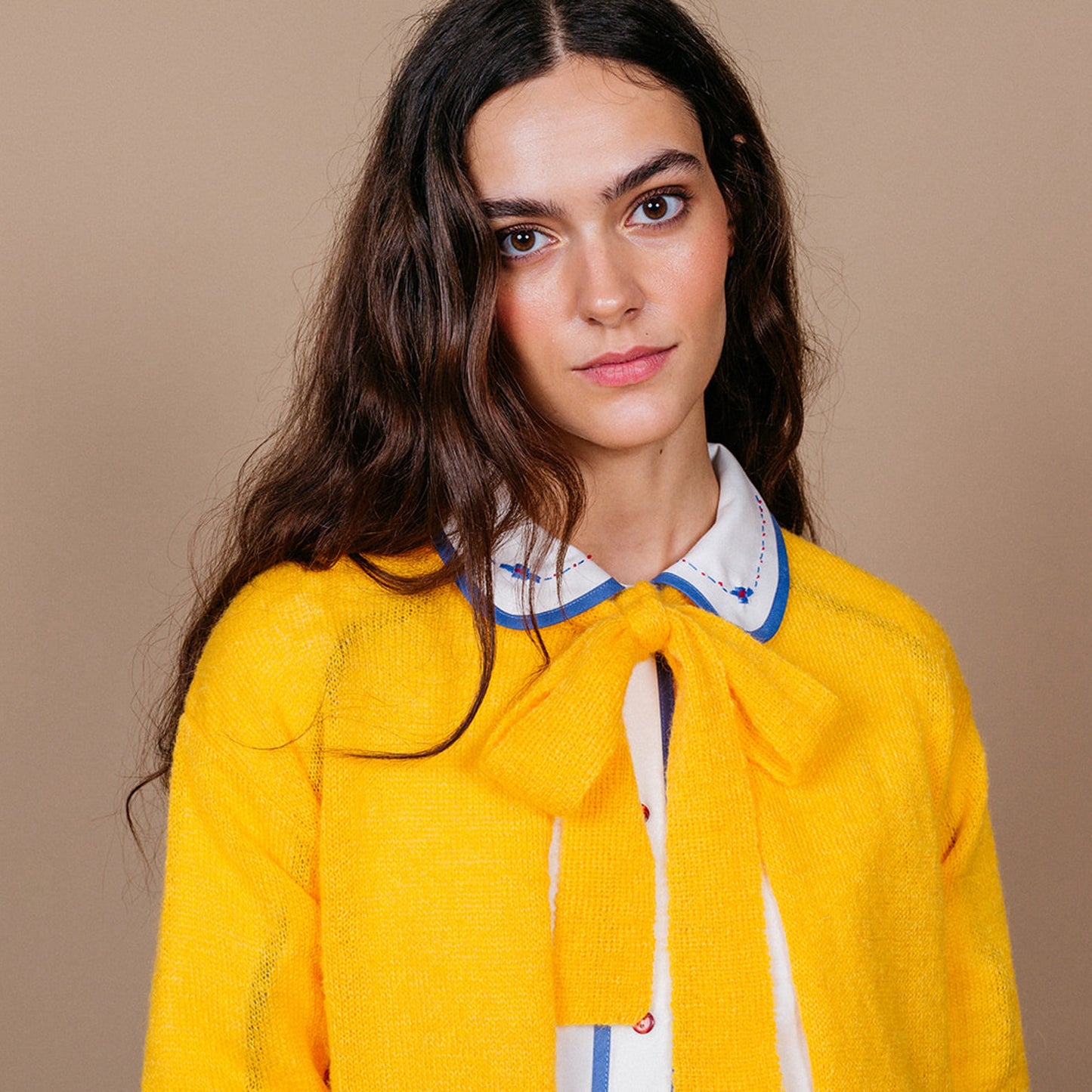 Woman Mustard bow jacket