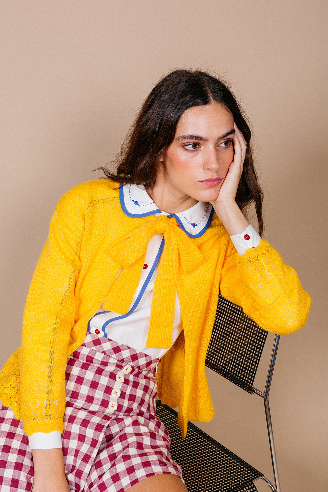 Woman Mustard bow jacket