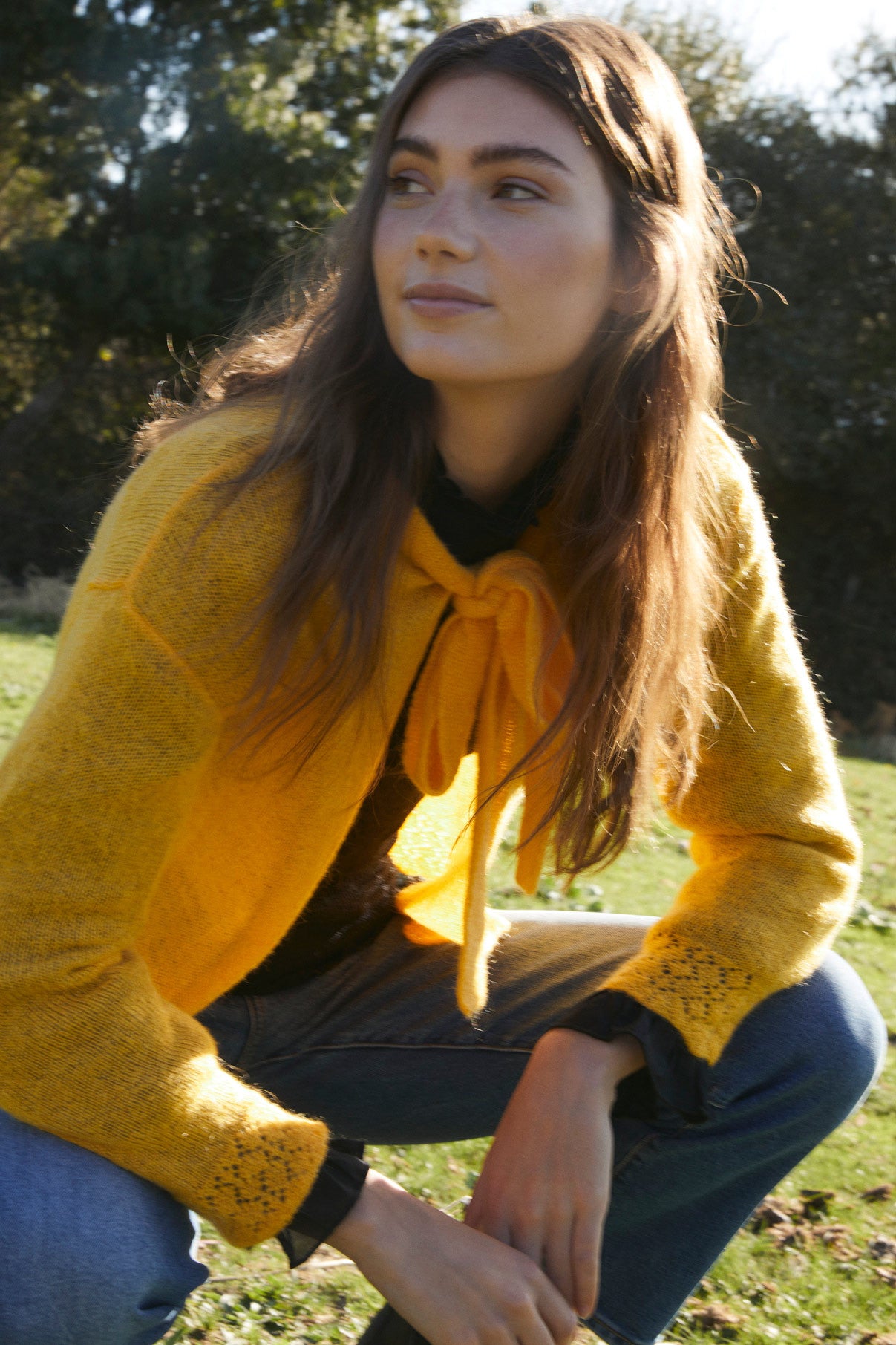 Woman Mustard bow jacket