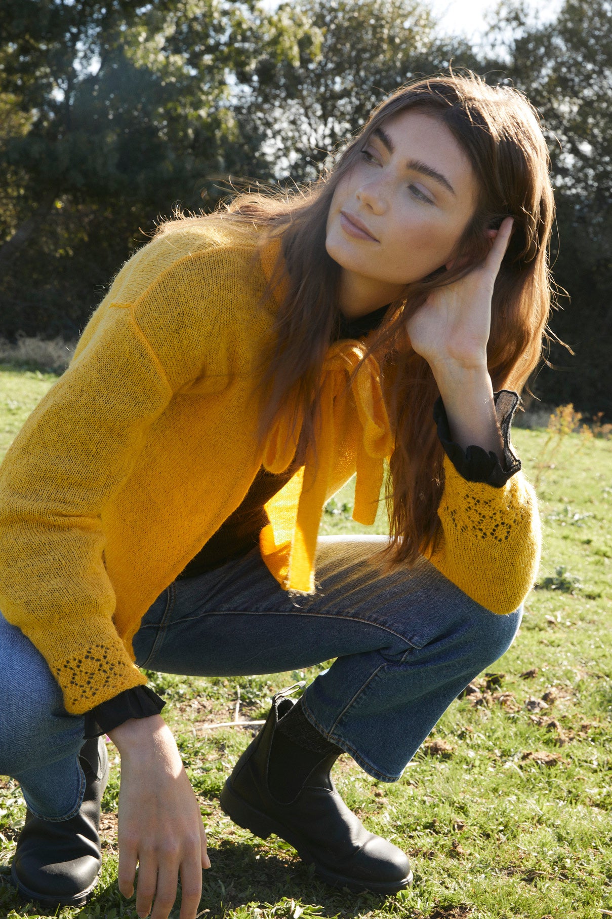 Woman Mustard bow jacket