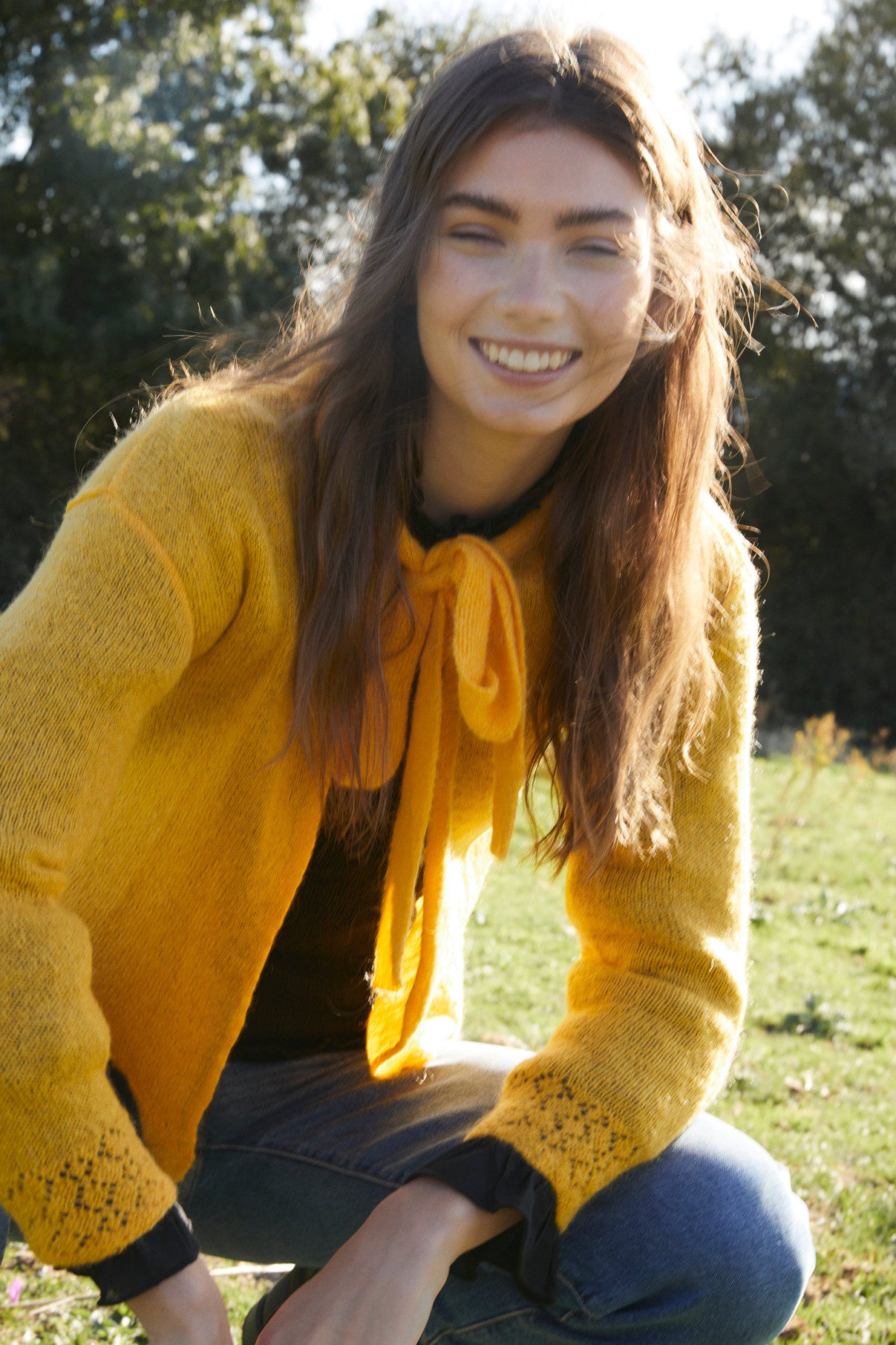 Woman Mustard bow jacket