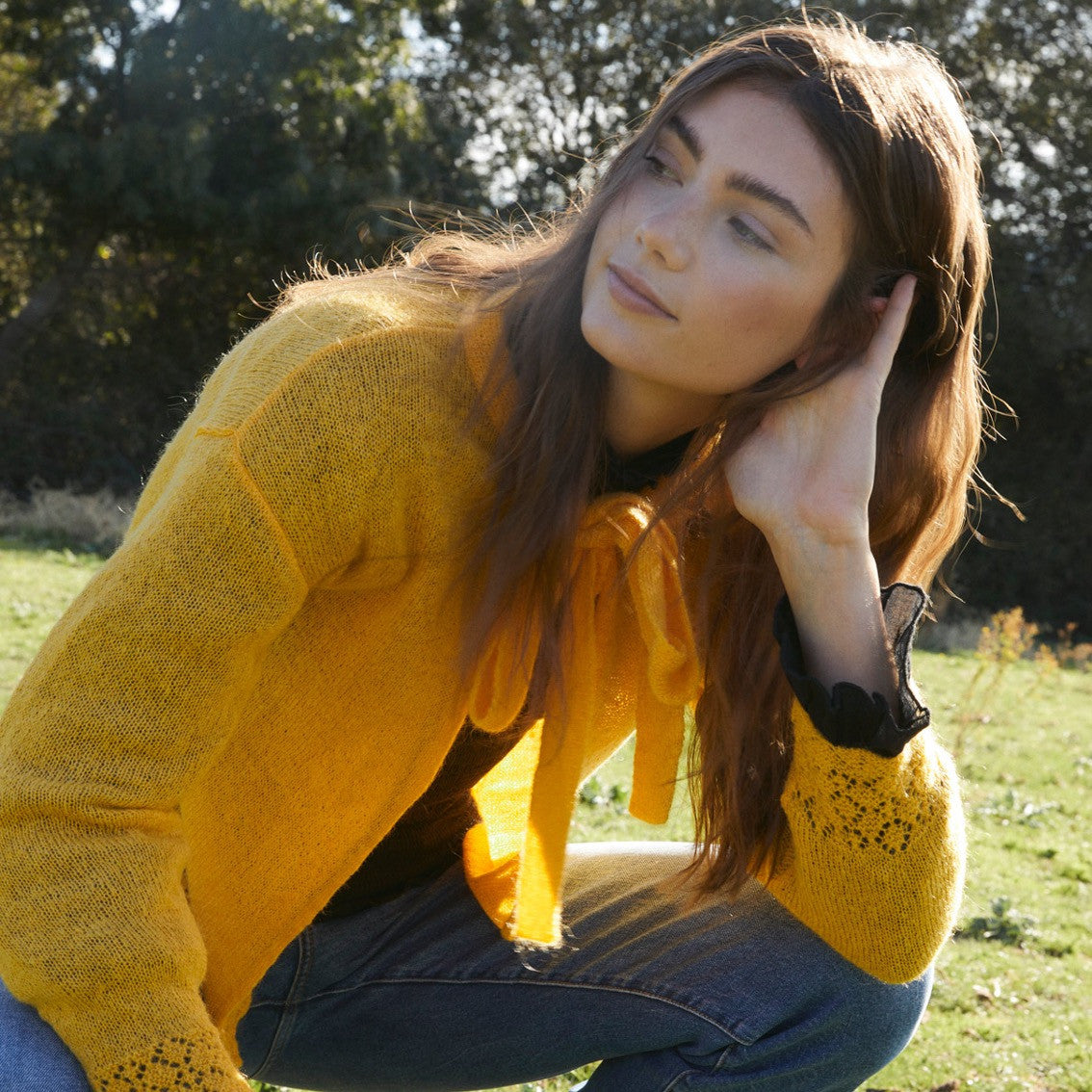 Woman Mustard bow jacket