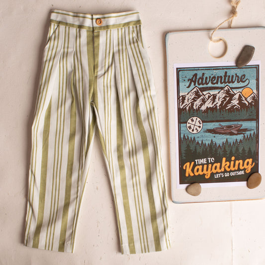 Pistachio stripe denim pleated trousers